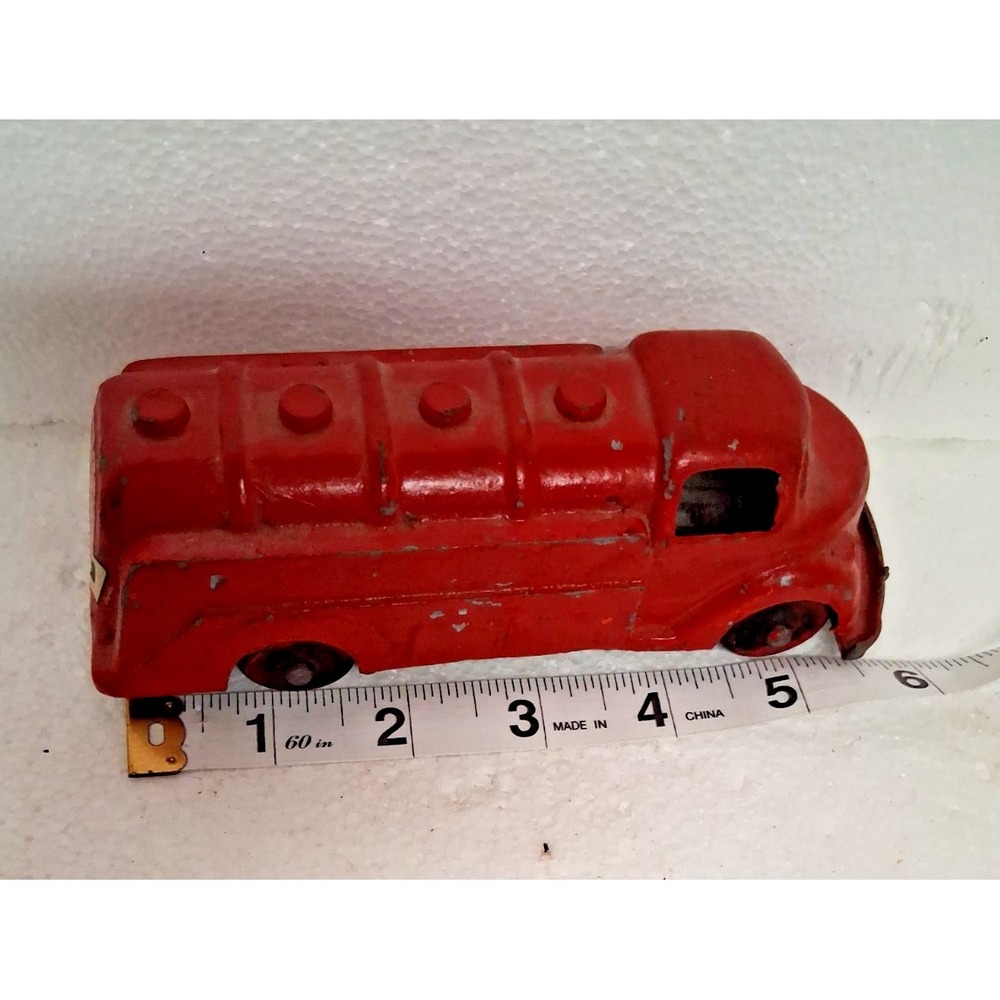 Vintage Antique 6" Red Metal Die Cast Fuel Tanker Toy